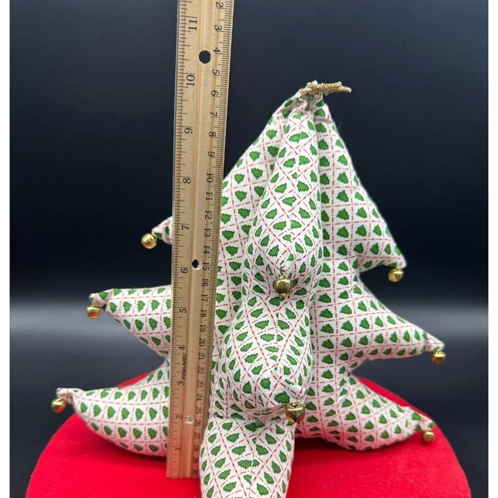 Vintage Christmas Tree Handmade Fabric Tabletop Display Retro White Green Bells - Picture 10 of 10